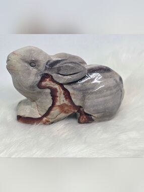 Polychrome Jasper Bunny Rabbit Carving 4.2" Desert Jasper Crystal Animal Figurin